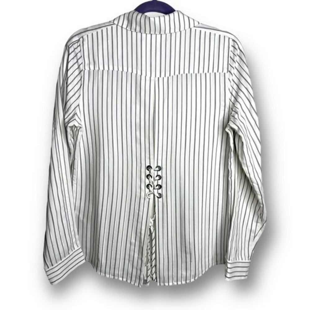 NWT J Brand Sz M White Black Metallic Silver Peyton Utility Button Up Shirt $278